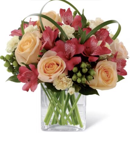 Peach And Pink Roses Bouquet