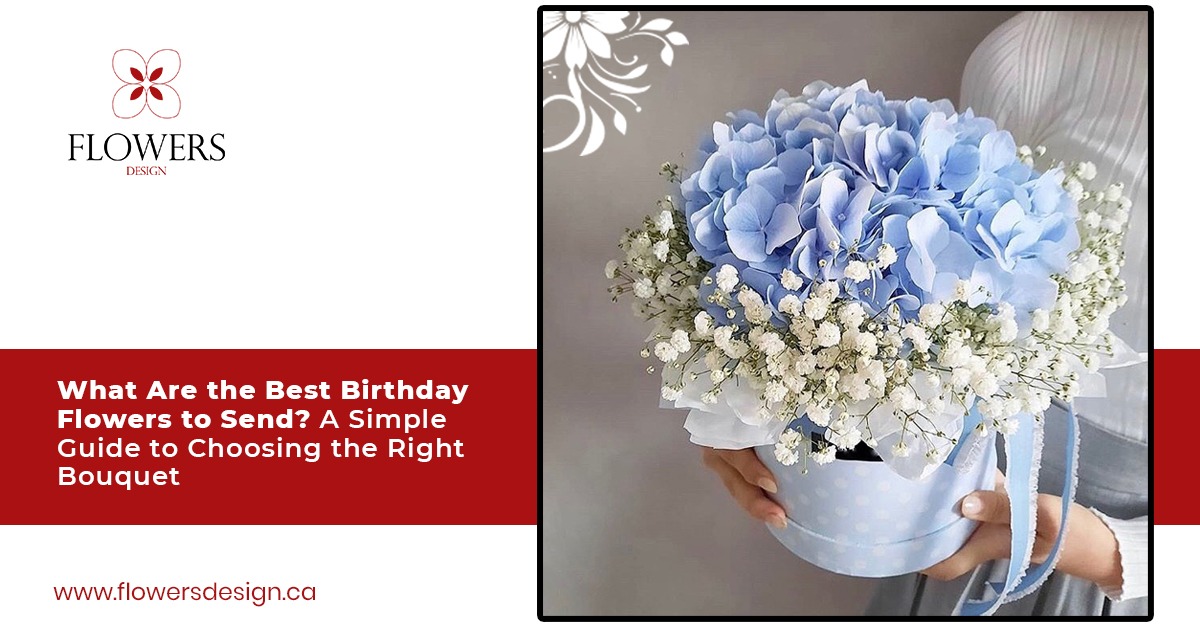 Best birthday flowers bouquet with blue hydrangeas and white baby’s breath